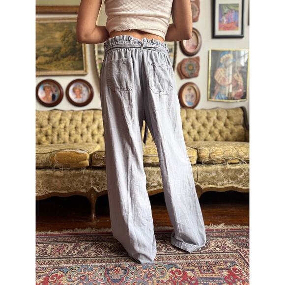 Slouch Gray Linen Wide Leg Casual Pants w Drawstring Ladies Size S/M - Picture 5 of 8